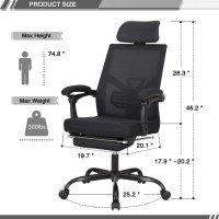 Qulomvs Mesh Ergonomic Office Chair With Footrest Home Office Desk Chair With Headrest And Backrest 90135 Adjustable Computer E