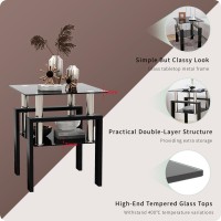 Oduse-Daily Black Glass End Tables Living Room Set Of 2, Small Glass Table, Black Side Table, Tempered Glass Night Stand Set 2, For Living Room Bedroom (All Black, 2Pcs)