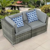 Yitahome Patio Furniture Wicker Outdoor Loveseat, Sofa Pe Rattan Wicker Conversation Set Loveseat For Backyard, Balcony And Deck, Grey