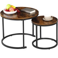 ZENY Nesting Coffee Table Set of 2, 23.6inch Round Coffee Table Wood Grain Top with Sturdy Metal Frame, Industrial End Table Side Tables for Living Room Bedroom Balcony Yard, Rustic Brown