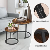 ZENY Nesting Coffee Table Set of 2, 23.6inch Round Coffee Table Wood Grain Top with Sturdy Metal Frame, Industrial End Table Side Tables for Living Room Bedroom Balcony Yard, Rustic Brown