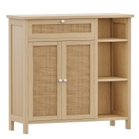 Irontar Bathroom Cabinet With Rattan Doors Bathroom Floor Cabinet With Open Storage Adjustable Shelf Coffee Bar With Drawer