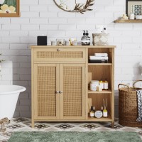 Irontar Bathroom Cabinet With Rattan Doors Bathroom Floor Cabinet With Open Storage Adjustable Shelf Coffee Bar With Drawer