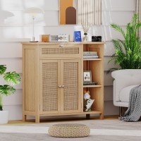 Irontar Bathroom Cabinet With Rattan Doors Bathroom Floor Cabinet With Open Storage Adjustable Shelf Coffee Bar With Drawer