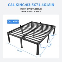 Maf 18 Inch California King Bed Frame With Round Corner Legs Mattress Slide Stopper No Box Spring Needed Heavy Duty Metal Platfo