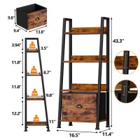 Furologee 4Tier Ladder Shelf Ladder Bookshelf With Removable Drawer Rustic Bookcase Storage Rack Organizer Wood Metal Freest