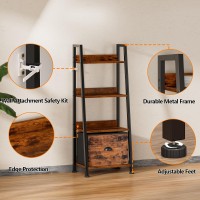 Furologee 4Tier Ladder Shelf Ladder Bookshelf With Removable Drawer Rustic Bookcase Storage Rack Organizer Wood Metal Freest