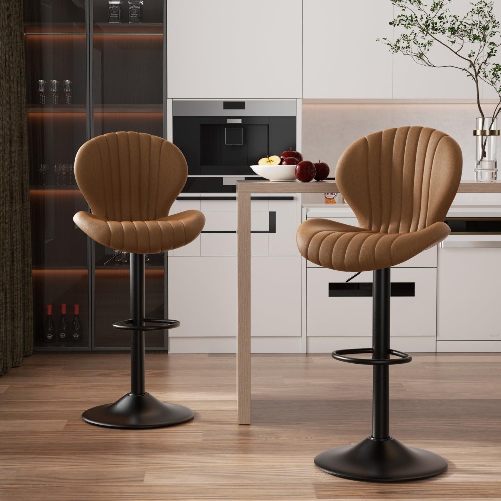 Nalupatio Bar Stools Set Of 2 Modern Swivel Bar Chairs Barstools Counter Height With High Backrest Easy 35 Minute Assembly Fo