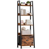 Furologee 5Tier Ladder Shelf Ladder Bookshelf With Removable Drawer Rustic Bookcase Storage Rack Organizer Wood Metal Freest