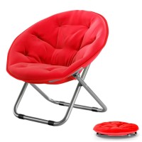 Mekek Portable Camping Chairs, Lightweight Foldable Moon Chair Round Chair Large Space Camping Beach Chair Fishing Stool For Dormitory Attic Reading Corner,Red
