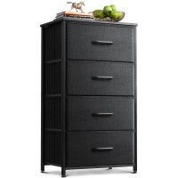 Aodk Dresser For Bedroom With 4 Storage Drawers Small Dresser Chest Of Drawers Fabric Dresser With Sturdy Steel Frame Black