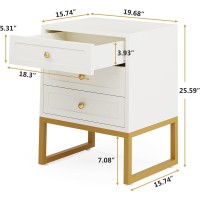 Tribesigns Nightstands Set Of 2, Modern Nightstand With 3 Drawers, Wood Bed Side Table For Bedroom, White Side End Table With Storage, Tall Night Stand With Gold Metal Legs For Living Room