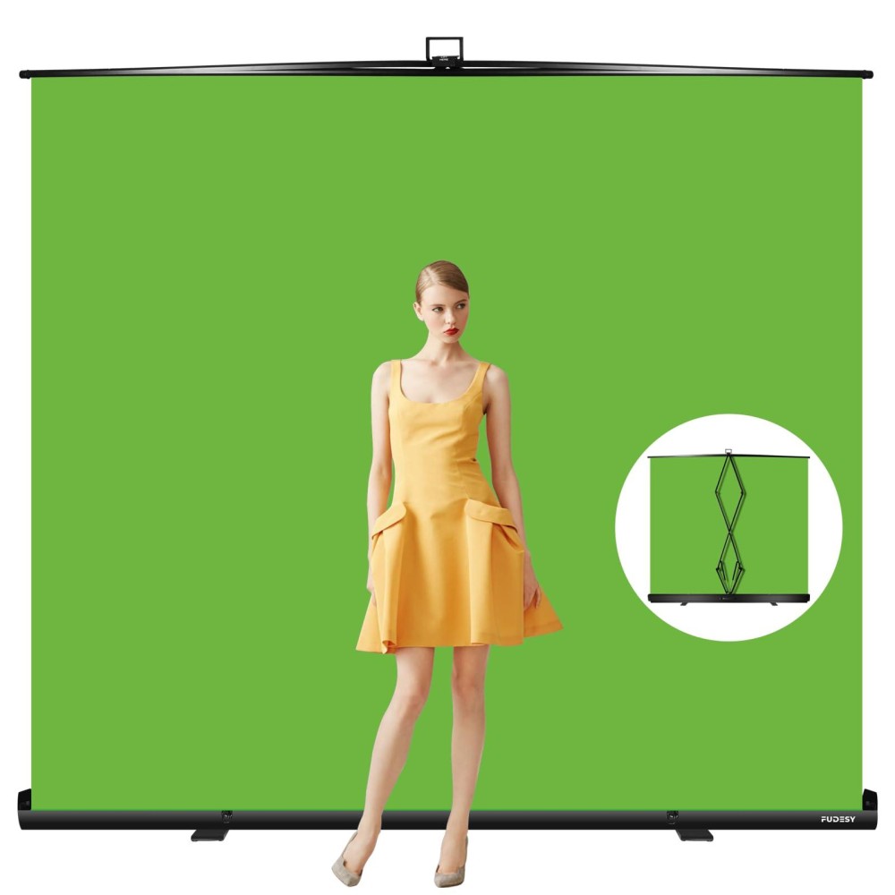 Fudesy 78.7 X 93In Extra Wide Large Collapsible Green Screen Chroma Key Panel, Portable Retractable Wrinkle Resistant Green Backdrop For Streaming, Tiktok, Auto-Locking Frame, Aluminum Hard Case