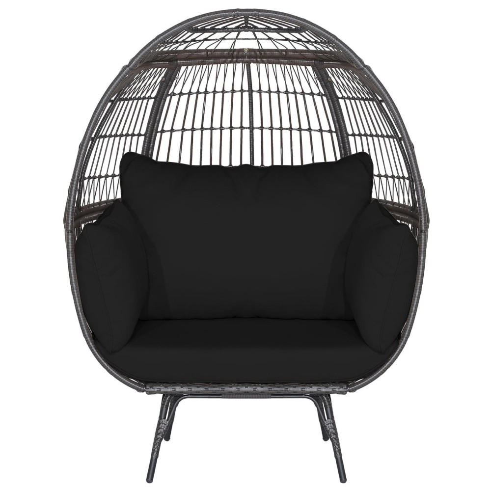 Tangkula Pe Wicker Egg Chair, Patiojoy Oversized Indoor Outdoor Patio Lounge Chair With Cushions And Pillows, Steel Frame Basket Chair For Garden, Deck, Balcony, Living Room (Black)