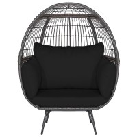 Tangkula Pe Wicker Egg Chair, Patiojoy Oversized Indoor Outdoor Patio Lounge Chair With Cushions And Pillows, Steel Frame Basket Chair For Garden, Deck, Balcony, Living Room (Black)