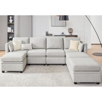 Weture 7 Seat Modular Sectional Sofa Grey Sofa With Storage U Shaped High Supportive Sponges Convertible Living Room