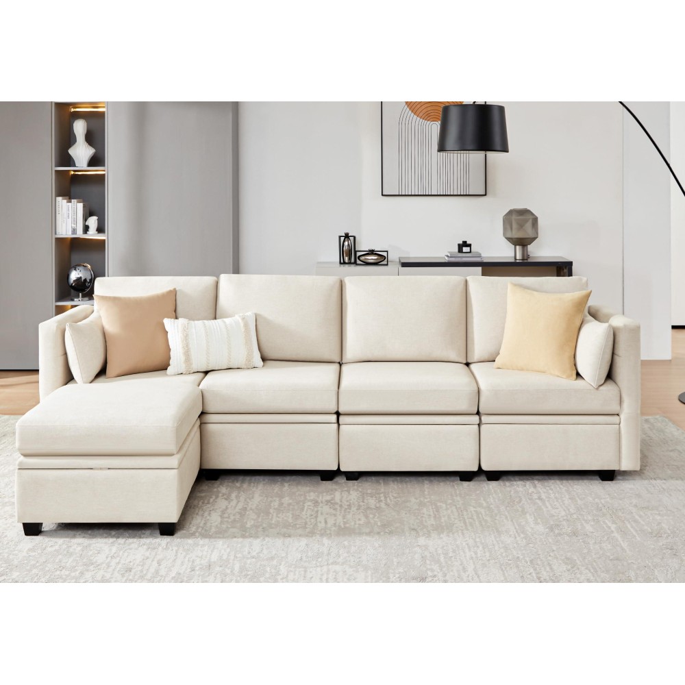 Wetrue Modular Sectional Sofa Convertible L Shaped Sofa Couch With Storage High Supportive Soft Sponges 5 Seat Modular Sect