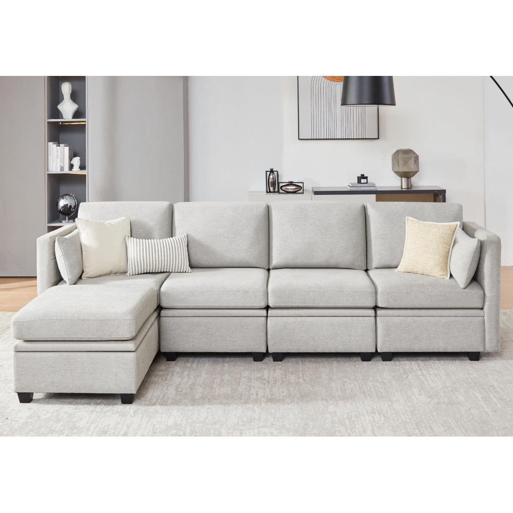 Weture Modular Sectional Sofa Grey L Shaped 5 Seat Convertible High Supportive Sponges Storage Sofa Couch For Living Room