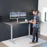 Vivo Electric Height Adjustable 71 X 30 Inch Memory Stand Up Desk, Dark Gray Table Top, Gray Frame, Standing Workstation With Preset Controller, 1B Series, Desk-Kit-1G7G