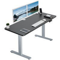Vivo Electric Height Adjustable 60 X 24 Inch Memory Stand Up Desk, Black Solid One-Piece Table Top, Gray Frame, Standing Workstation With Preset Controller, 1B Series, Desk-Kit-1G6B