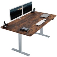 Vivo Electric Height Adjustable 71 X 36 Inch Memory Stand Up Desk, Extra Deep Rustic Vintage Brown Table Top, Gray Frame, Standing Workstation With Preset Controller, 1B Series, Desk-Kit-1G7N-36