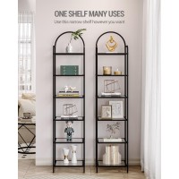 Hzuaneri Bookcase Bookshelf, Tempered Glass Bookshelves, Slim Shelving Unit For Bedroom, Bathroom, Home Office, Steel Frame, 6 Tier Black Bc10601B