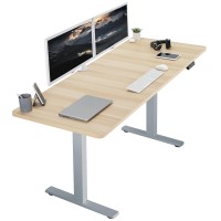 Vivo Electric Height Adjustable 71 X 30 Inch Memory Stand Up Desk, Light Wood Table Top, Gray Frame, Standing Workstation With Preset Controller, 1B Series, Desk-Kit-1G7C