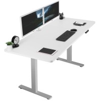 Vivo Electric Height Adjustable 71 X 30 Inch Memory Stand Up Desk, White Table Top, Gray Frame, Standing Workstation With Preset Controller, 1B Series, Desk-Kit-1G7W