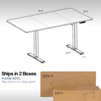 Vivo Electric Height Adjustable 71 X 30 Inch Memory Stand Up Desk, White Table Top, Gray Frame, Standing Workstation With Preset Controller, 1B Series, Desk-Kit-1G7W