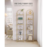 Hzuaneri Bookcase Bookshelf, Tempered Glass Bookshelves, Slim Shelving Unit For Bedroom, Bathroom, Home Office, Steel Frame, 6 Tier Gold Bc10601G