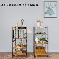 Azheruol 4 Tiers Bookshelf Adjustable Shelf Organizer, Rustic Brown Small Bookcase For Small Space,Industrial Wooden Storage Bookcase Display Rack And Storage Organizer For Living Room Home Office