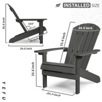 Yefu Adirondack Chair Plastic Weather Resistant  Patio Chairs 5 Steps Easy Installation  Looks Exactly Like Real Wood  Widely Used In Outdoor  Fire Pit  Outside  Garden  Campfire Chairs (Dark Grey)