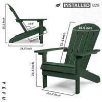 Yefu Plastic Adirondack Chairs Weather Resistant  Patio Chairs 5 Steps Easy Installation  Looks Exactly Like Real Wood  Widely Used In Outdoor  Fire Pit  Deck  Lawn  Outside  Garden Chairs (Green)