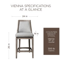 Maven Lane Vienna 26 Inch Tall Counter Height Rotating High Back Barstool In Reclaimed Oak Finish With Ash Grey Fabric Upholstered Seat