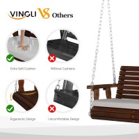 Vingli Heavy Duty 880 Lbs Patio Wooden Porch Swing Outdoor With Extra Cushion Farmhouse Hanging Bench Tree Swing With Adjustabl