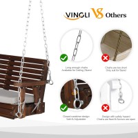 Vingli Heavy Duty 880 Lbs Patio Wooden Porch Swing Outdoor With Extra Cushion Farmhouse Hanging Bench Tree Swing With Adjustabl