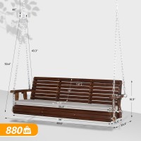 Vingli Heavy Duty 880 Lbs Patio Wooden Porch Swing Outdoor With Extra Cushion Farmhouse Hanging Bench Tree Swing With Adjustabl