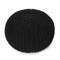 Redearth Round Pouf Foot Stool Ottoman Hand Knitted Bean Bag Cord Boho Pouffe Cable Poof Footrest For Living Room Nurser