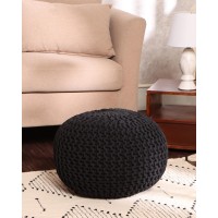 Redearth Round Pouf Foot Stool Ottoman Hand Knitted Bean Bag Cord Boho Pouffe Cable Poof Footrest For Living Room Nurser