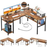 Unikito L Shaped Computer Desk With Magic Power Outlets And Usb Charging Ports Sturdy Reversible Corner Desk With Storage Shelv