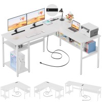 Unikito Reversible L Shaped Computer Desk With Magic Power Outlets And Usb Charging Ports Sturdy Corner Desk With Storage Shelv