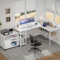 Unikito Reversible L Shaped Computer Desk With Magic Power Outlets And Usb Charging Ports Sturdy Corner Desk With Storage Shelv