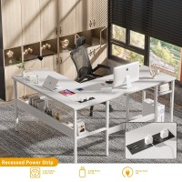 Unikito Reversible L Shaped Computer Desk With Magic Power Outlets And Usb Charging Ports Sturdy Corner Desk With Storage Shelv