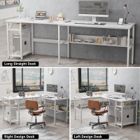 Unikito Reversible L Shaped Computer Desk With Magic Power Outlets And Usb Charging Ports Sturdy Corner Desk With Storage Shelv