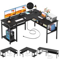 Unikito Reversible L Shaped Desk With Magic Power Outlets And Usb Charging Ports Sturdy Corner Computer Desk With Storage Shelv