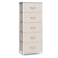 Crestlive Products Vertical Dresser Storage Tower Sturdy Steel Frame Wood Top Easy Pull Fabric Bins Organizer Unit For Bed