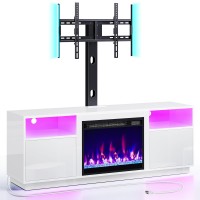 Rolanstar Fireplace Tv Stand With Led Lights And Power Outlets Entertainment Center With Electric Fireplace Swivel Tv Stand Mo