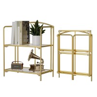 Crofy No Assembly Folding Bookshelf, 2 Tier Gold Bookshelf, Metal Book Shelf For Storage, Folding Bookcase For Office Organization And Storage, 12.6