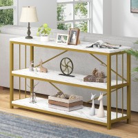 Lvb White 3 Tier Console Table Modern Faux Marble Gold Sofa Entryway Table Wood Metal Hallway Tables With Storage Shelves Lon