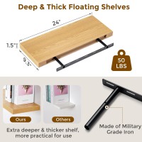 Fun Memories Deep Floating Shelves 93 Inch Deep Rustic Floating Shelves Set Of 2 24 Inch Large Oak Wood Wall Mounted Shelves